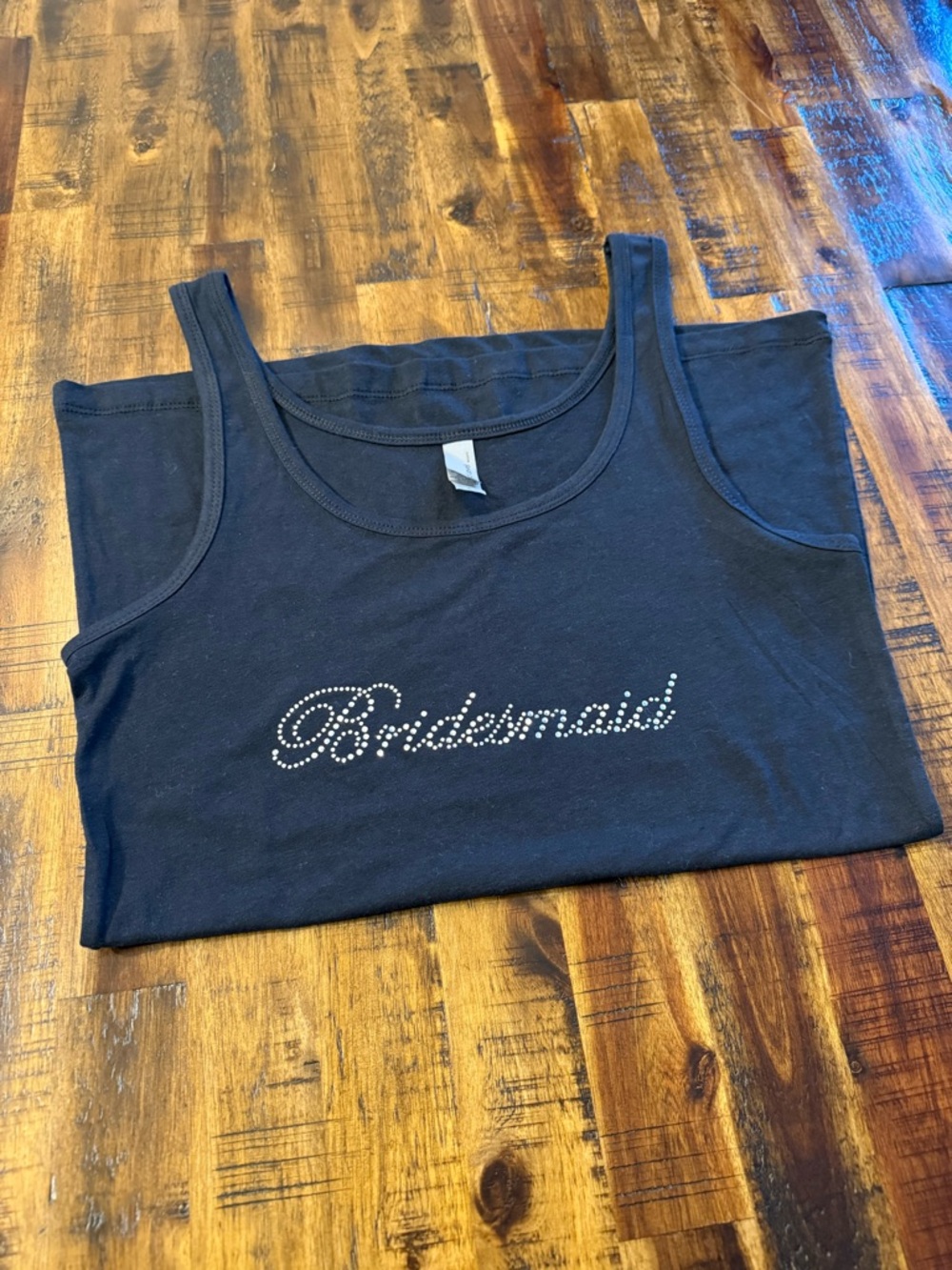 Rhinestone Bridesmaid festive tank top black sz L. stretchy cozy party women's